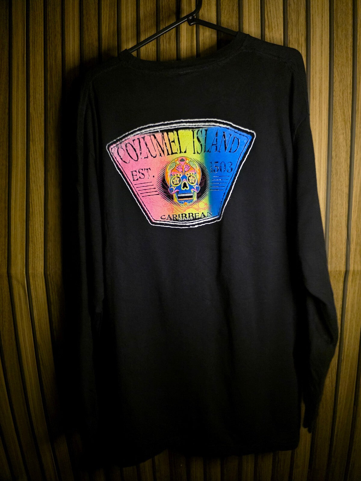 Cozumel Island Skull Long Sleeve T-Shirt Black MX649