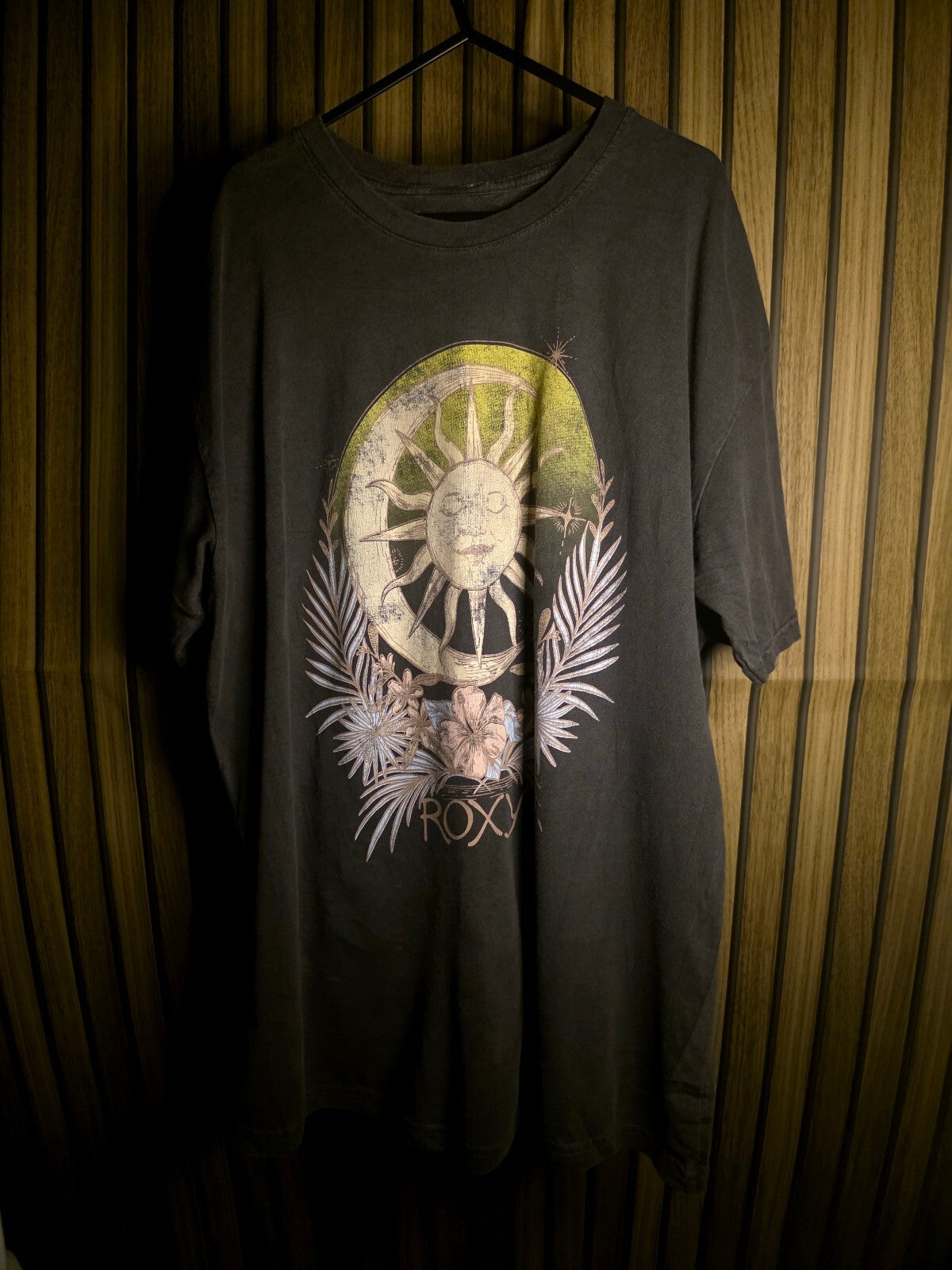 Sun Moon Floral Graphic T Shirt Black AN907