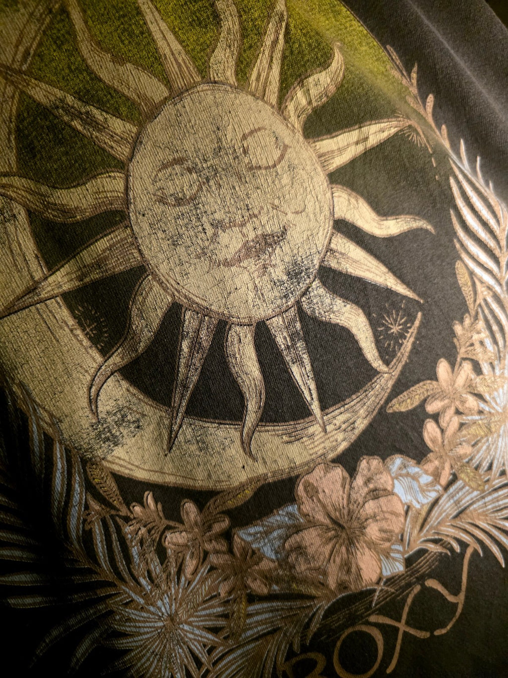 Sun Moon Floral Graphic T Shirt Black AN907