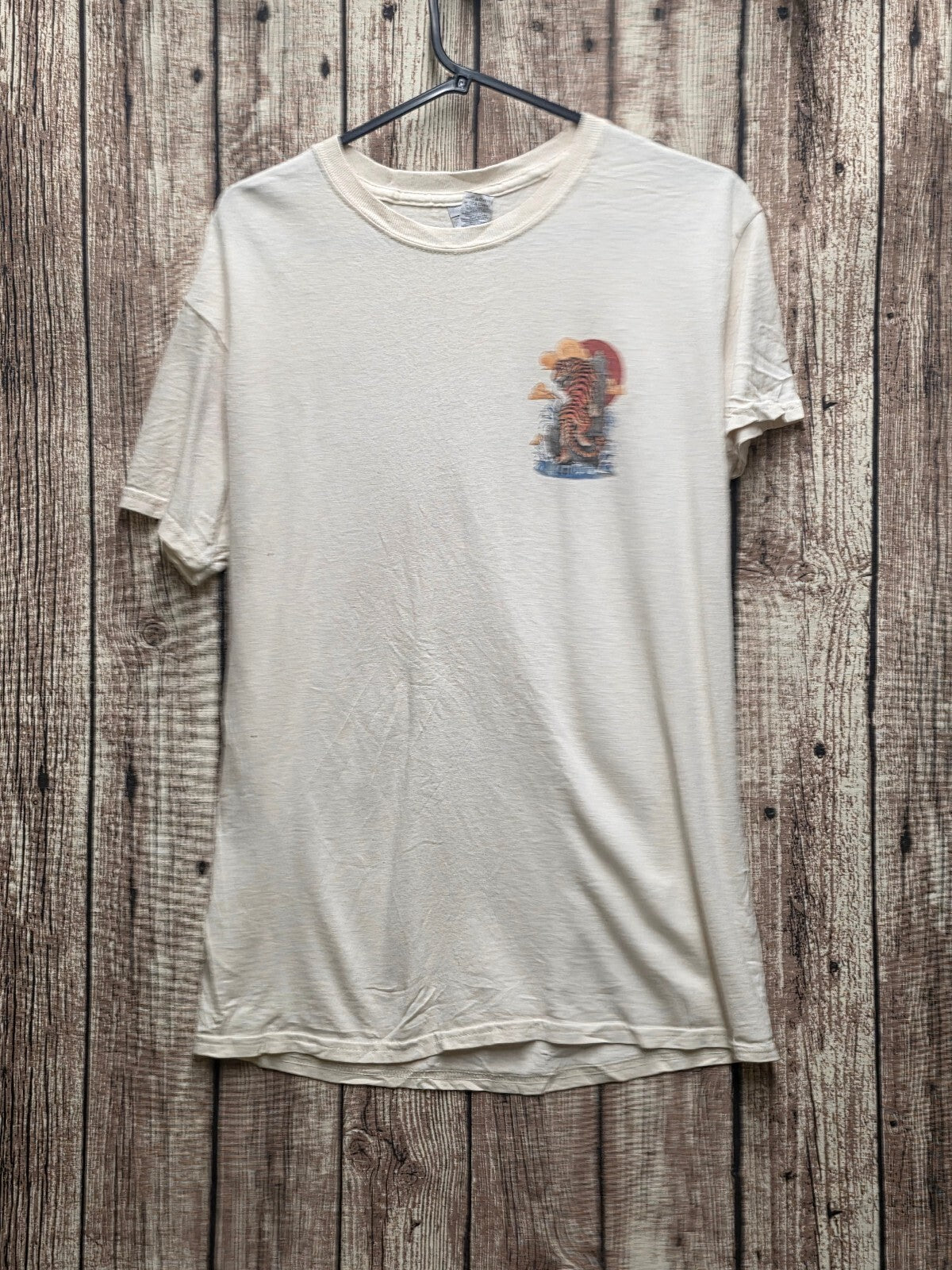 Tiger Graphic T Shirt Cream Size M MX804