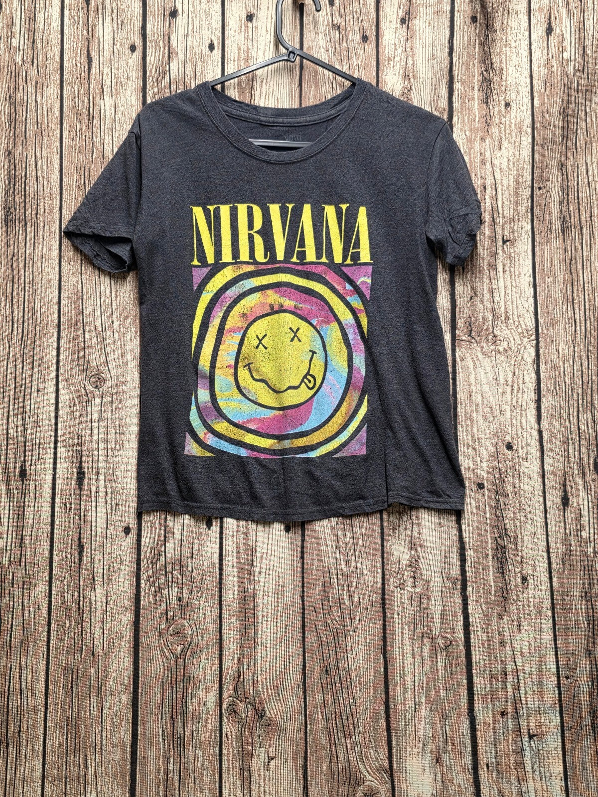 Nirvana Smiley Face Graphic T Shirt Charcoal