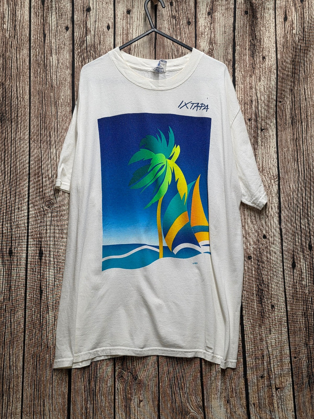 Ixtapa Palm Tree Graphic T Shirt White MX846