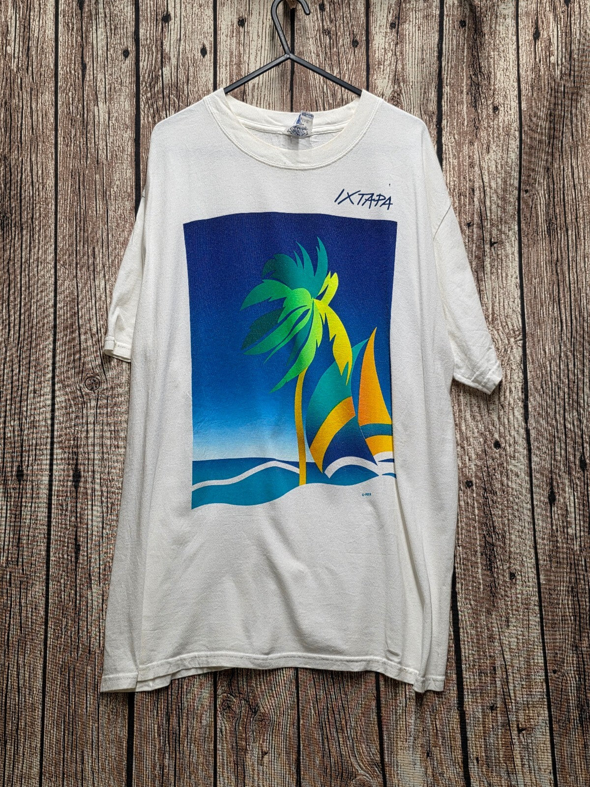 Ixtapa Palm Tree Graphic T Shirt White MX846