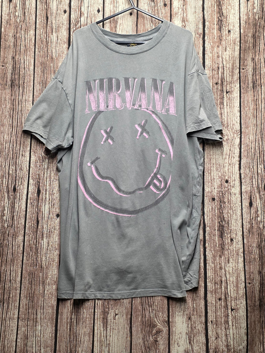 Nirvana Smiley Graphic T Shirt Grey MX859