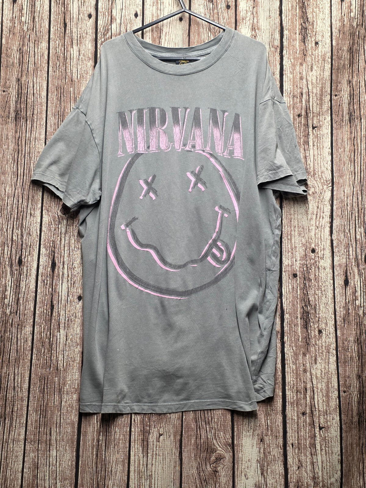 Nirvana Smiley Graphic T Shirt Grey MX859