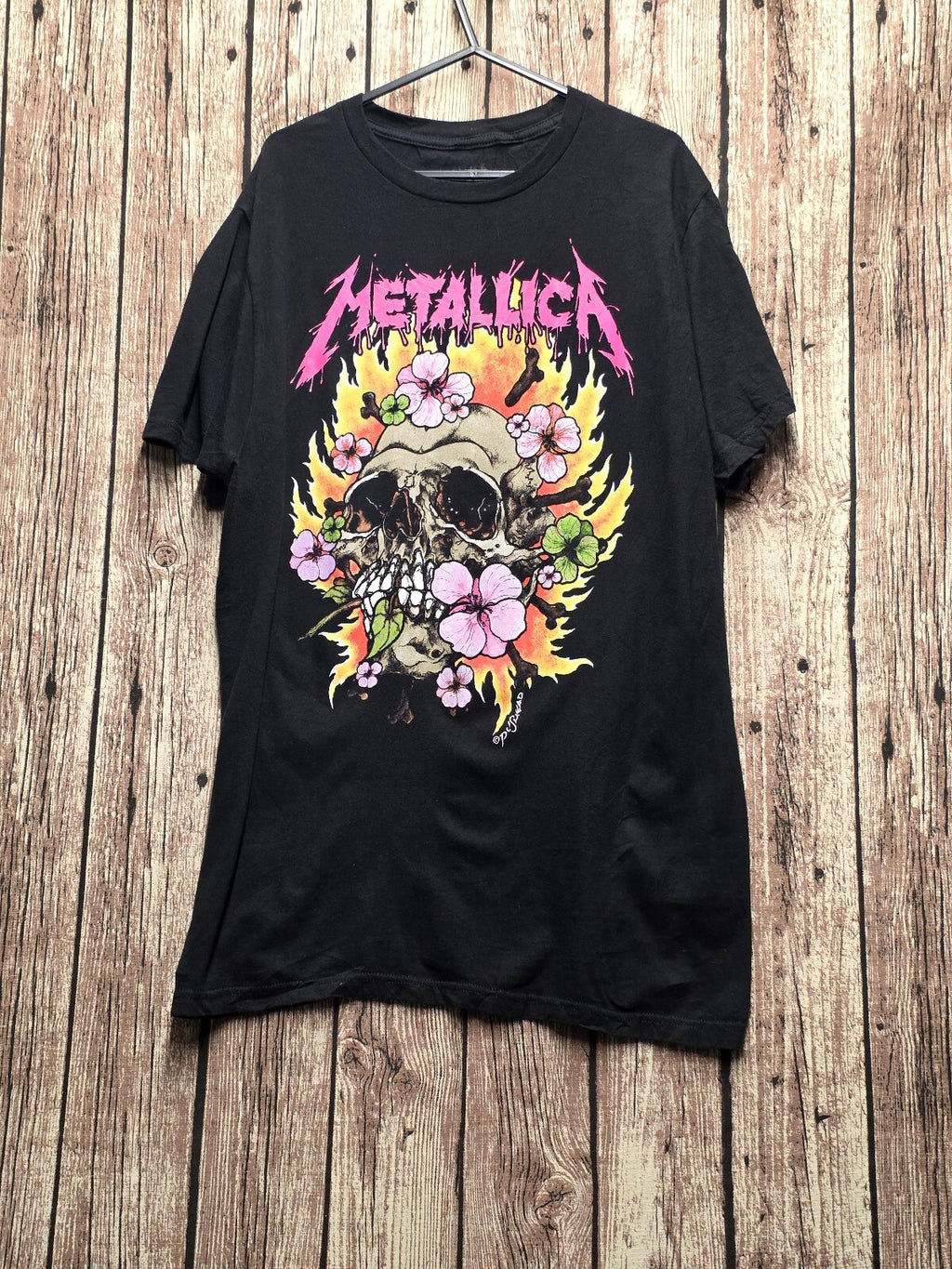 Metallica Floral Skull Graphic T Shirt Black MX863