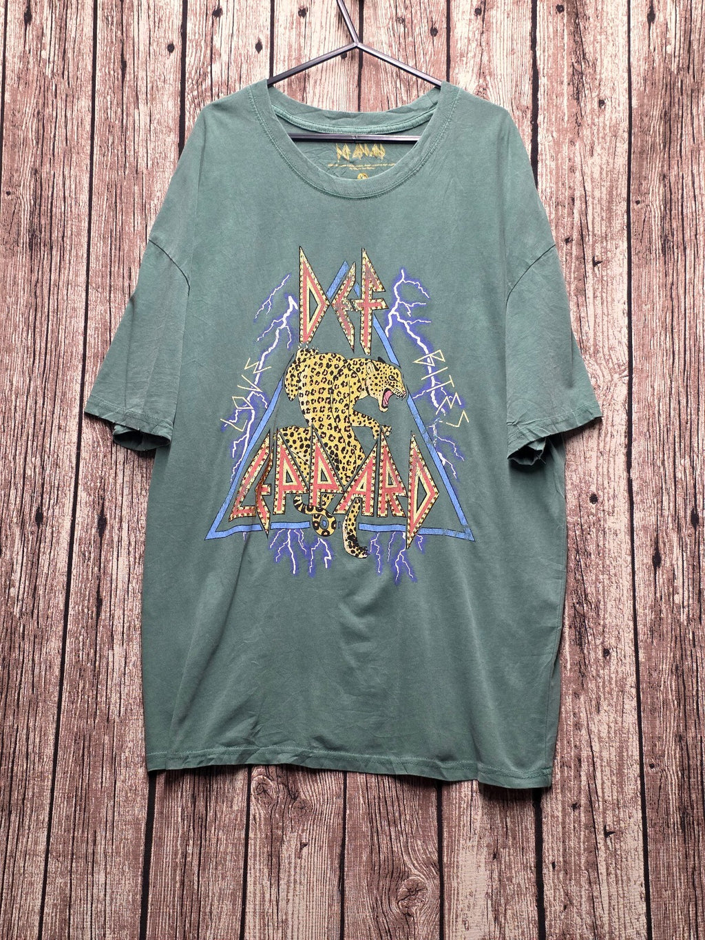 Def Leppard Leopard Graphic T Shirt Green MX871