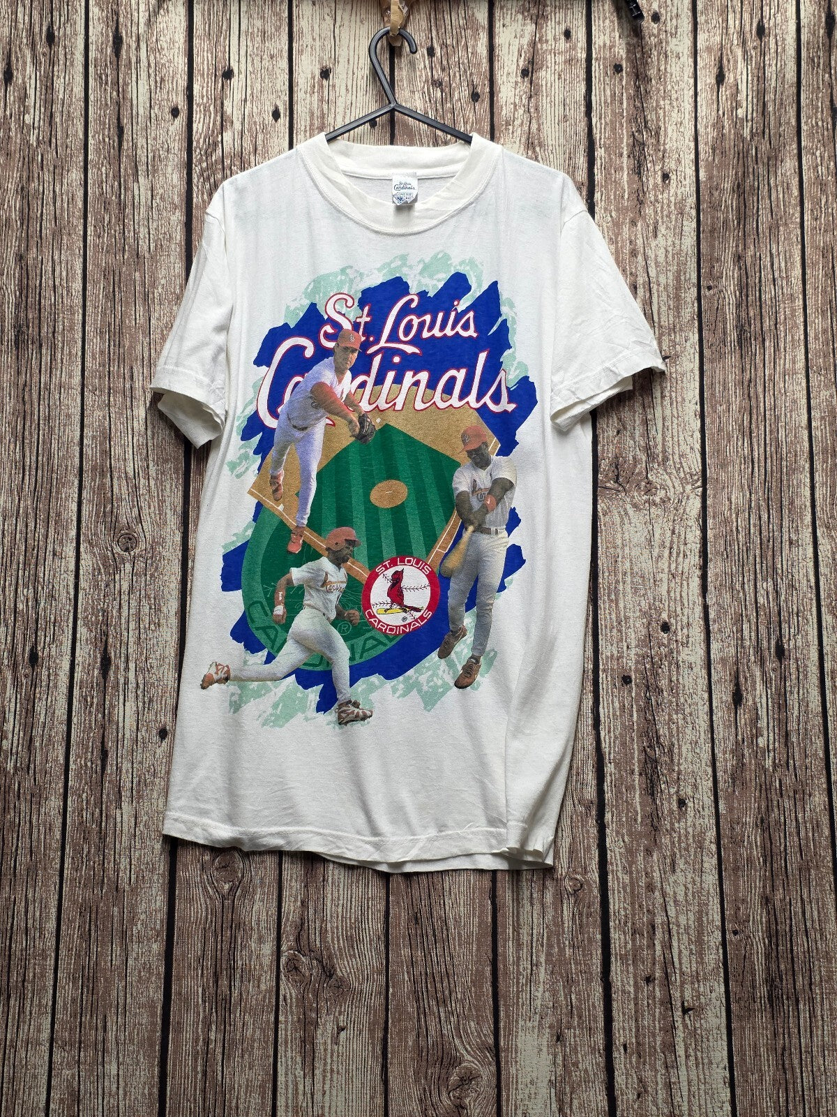 1990s St Louis Cardinals Baseball Graphic T Shirt White Size Medium MX891