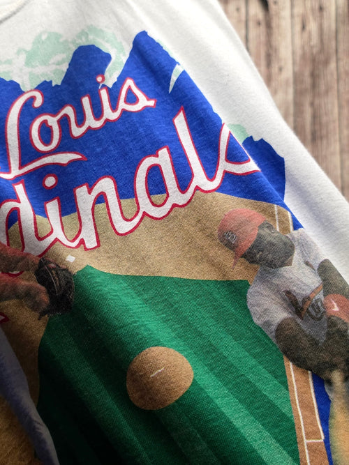 1990s St Louis Cardinals Baseball Graphic T Shirt White Size Medium MX891