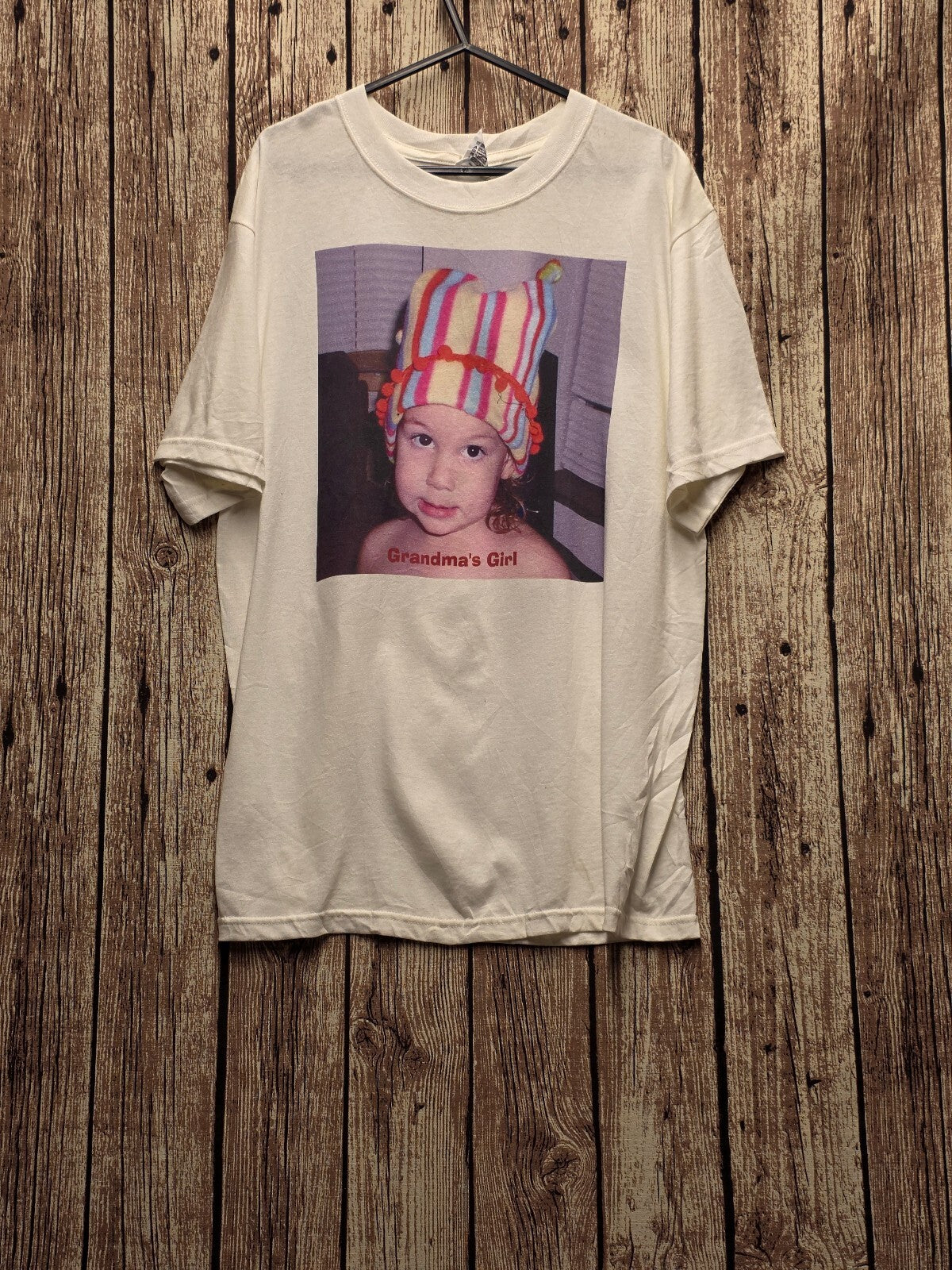 Grandma's Girl Photo Graphic T Shirt Cream MX892