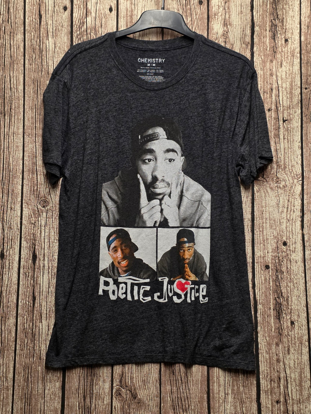 Poetic Justice Tupac Graphic T Shirt Charcoal M BSCL18