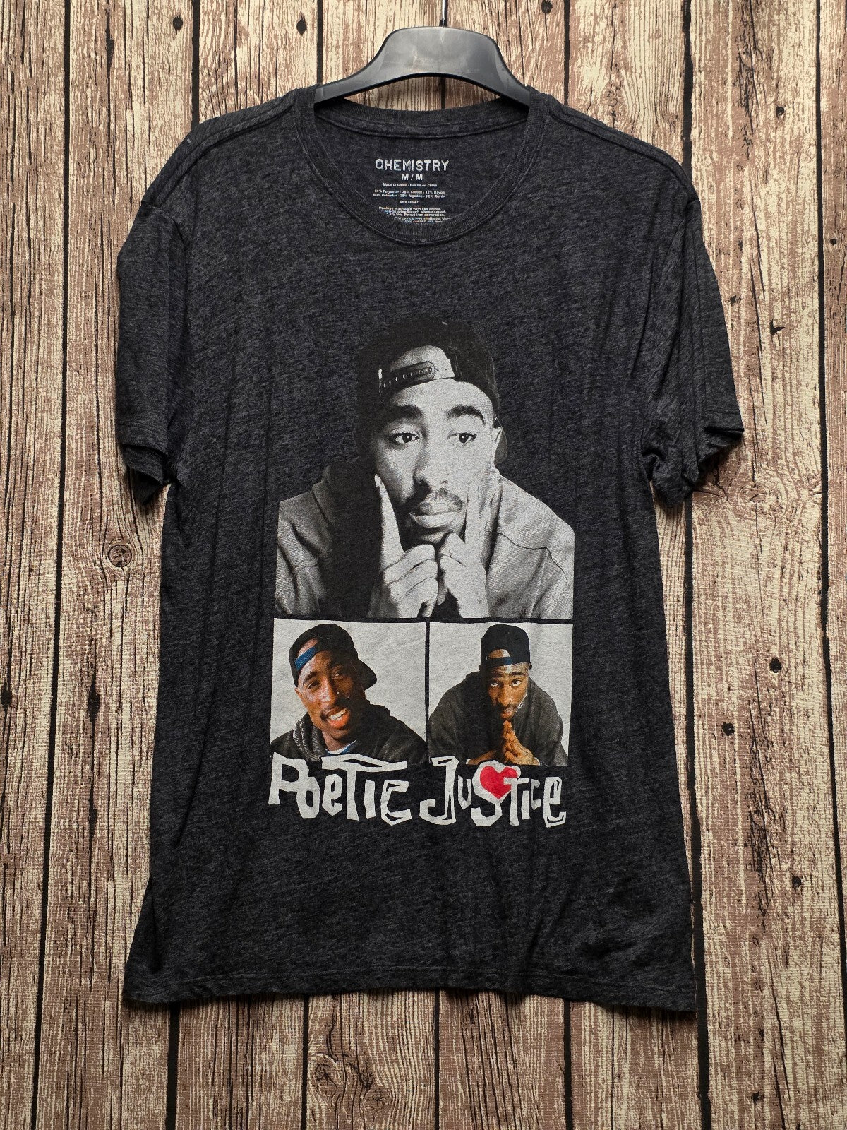 Poetic Justice Tupac Graphic T Shirt Charcoal M BSCL18