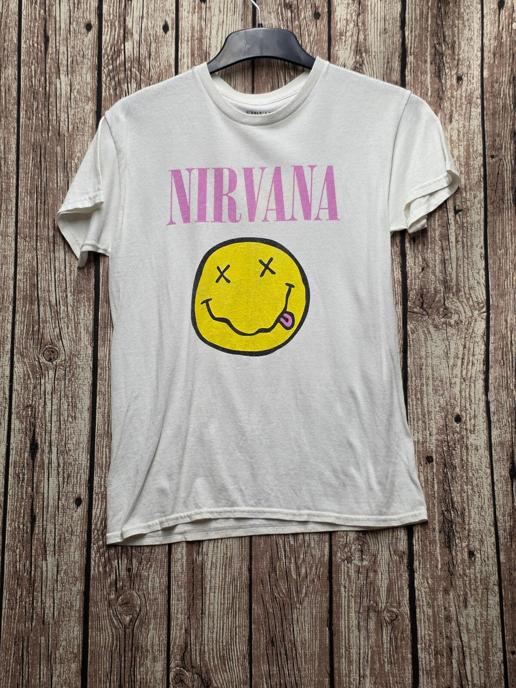 Nirvana Smiley Face Graphic T Shirt White YL BSCL24