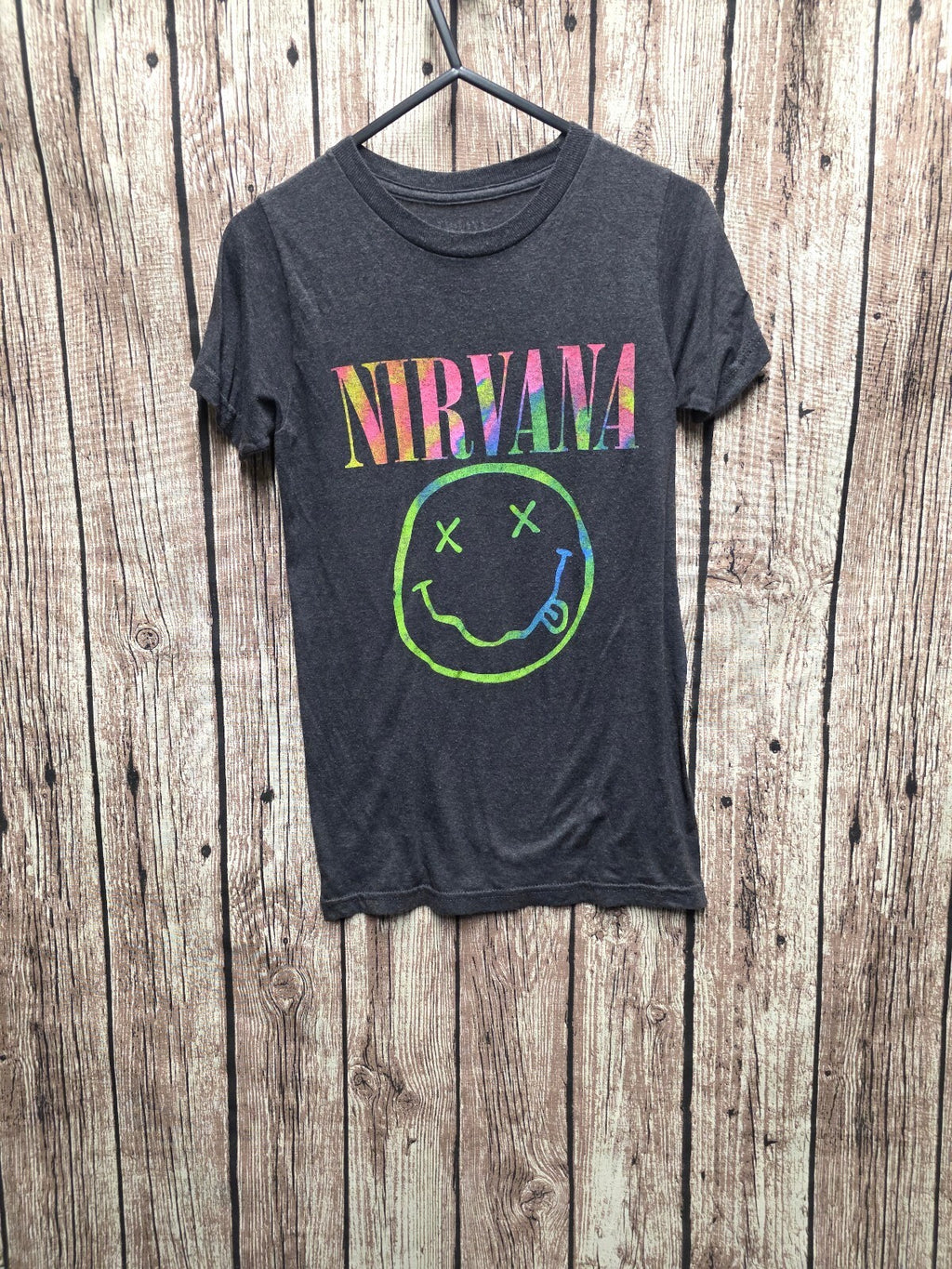 Nirvana Smiley Face T Shirt Charcoal BSCL97