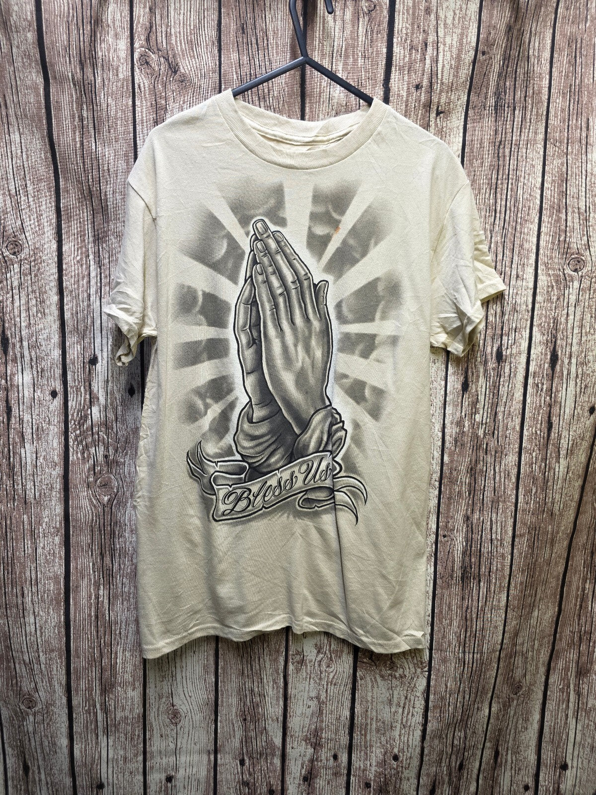 Praying Hands Graphic T Shirt Cream Size S MX749