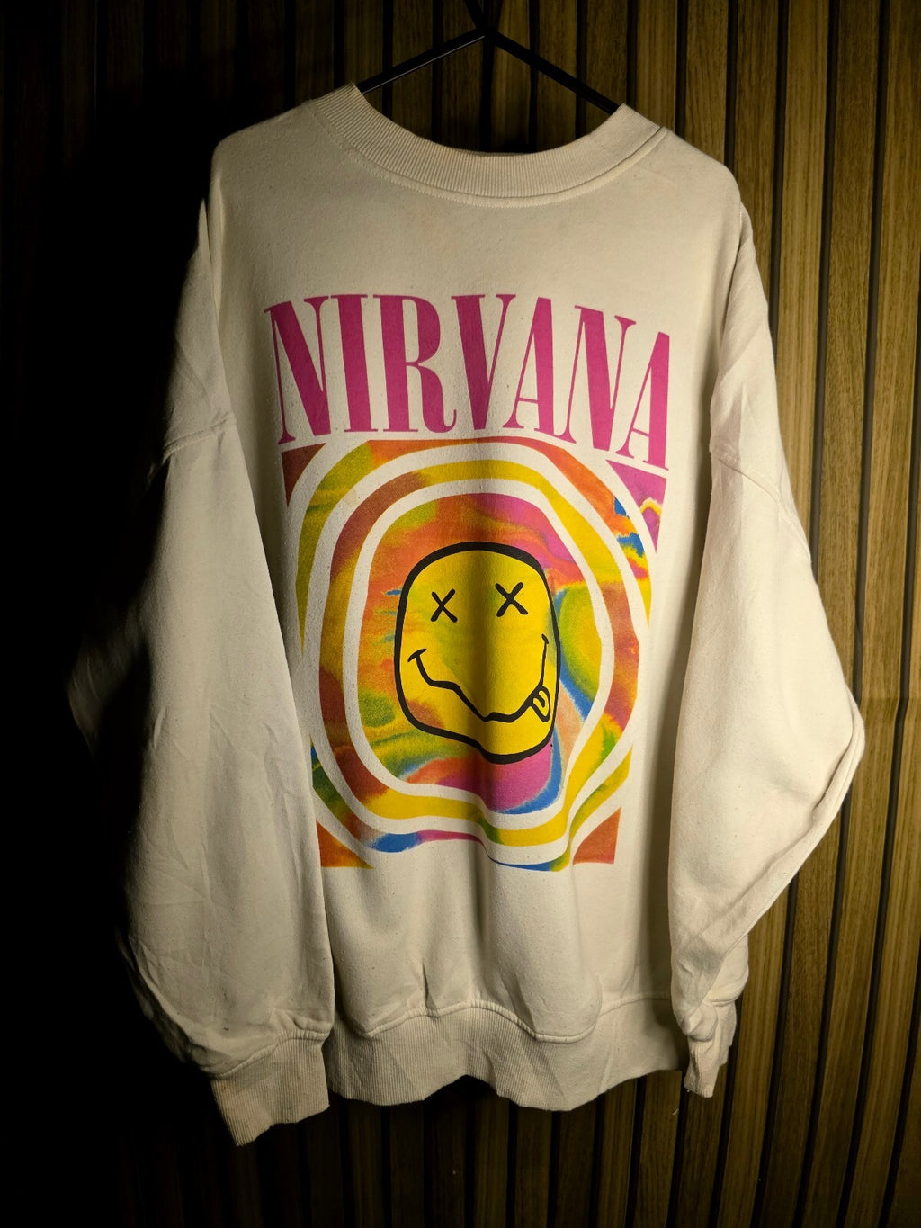 Nirvana Sweatshirt Tie-Dye Smiley Face Graphic Cream Medium