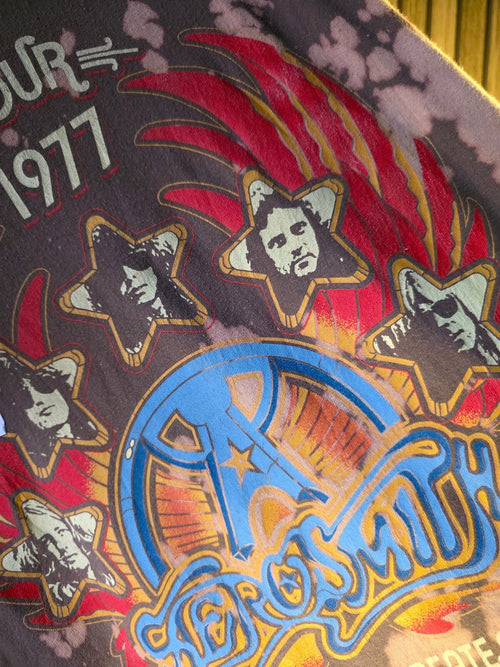 Aerosmith Tour 1977 Graphic T-Shirt Bleach Effect Brown Size M