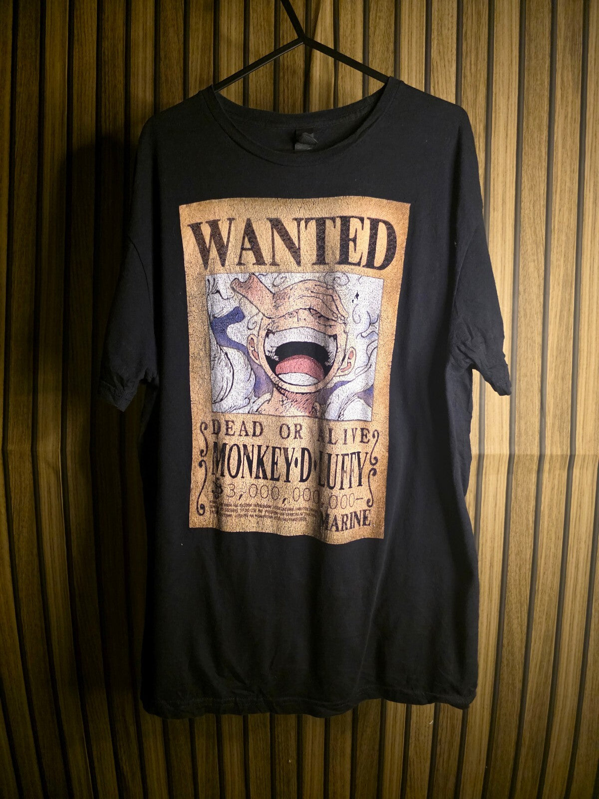 Gildan One Piece Monkey D Luffy Wanted Poster Black T-Shirt Size L