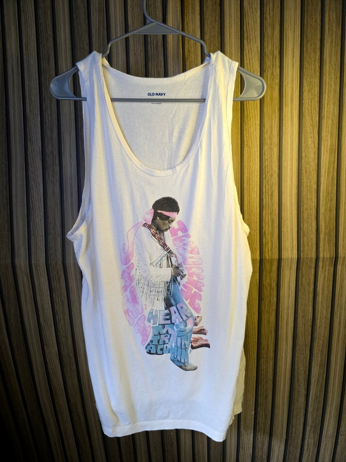 Old Navy Graphic Tank Top Jimi Hendrix Print White Medium