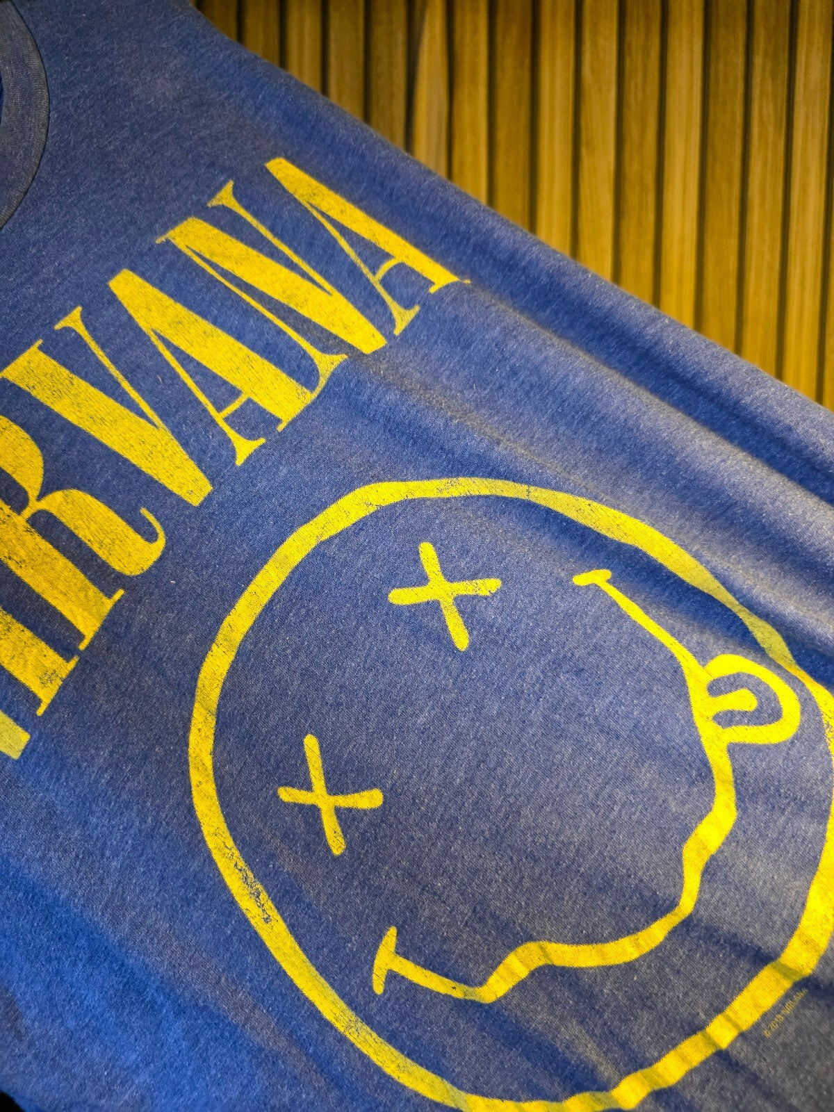 So Very One Nirvana Smiley Face Graphic T-Shirt Blue Medium