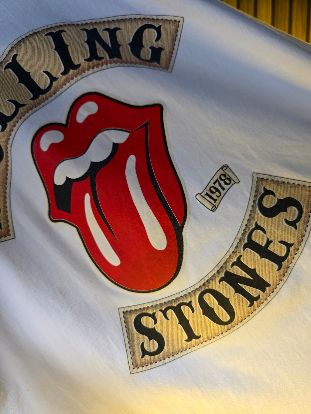 Leaders Screen Print Rolling Stones Tongue Logo White T-Shirt Size L