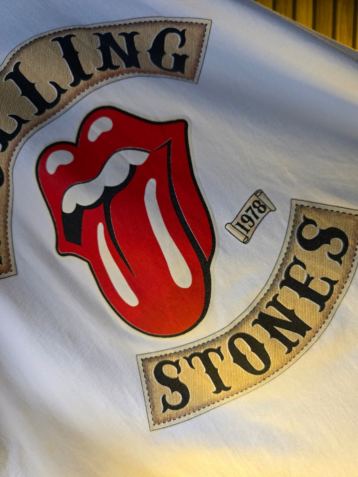 Leaders Screen Print Rolling Stones Tongue Logo White T-Shirt Size L