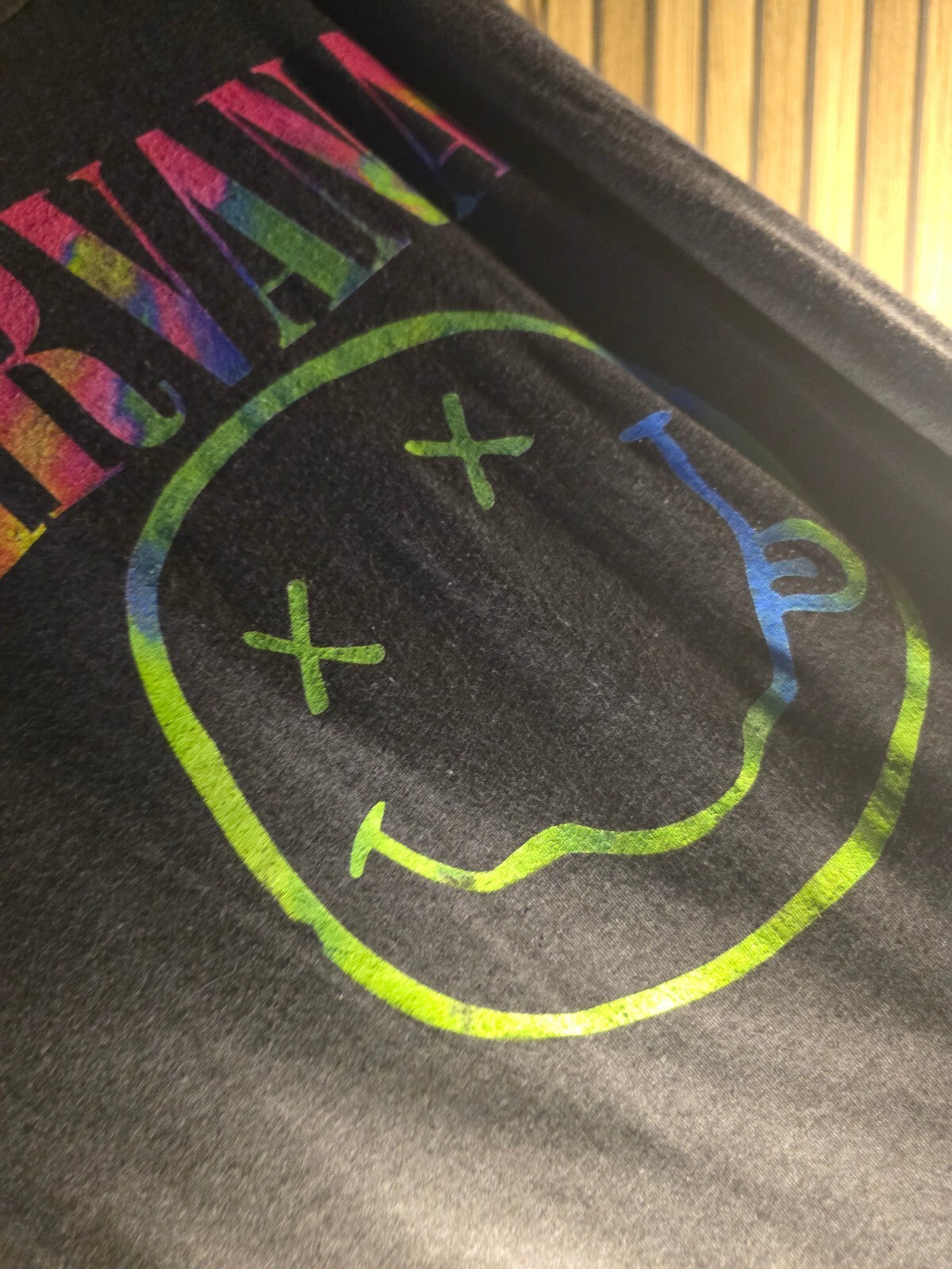 Nirvana Smiley Face Graphic T-Shirt Multicolour Print on Black Size 3XL