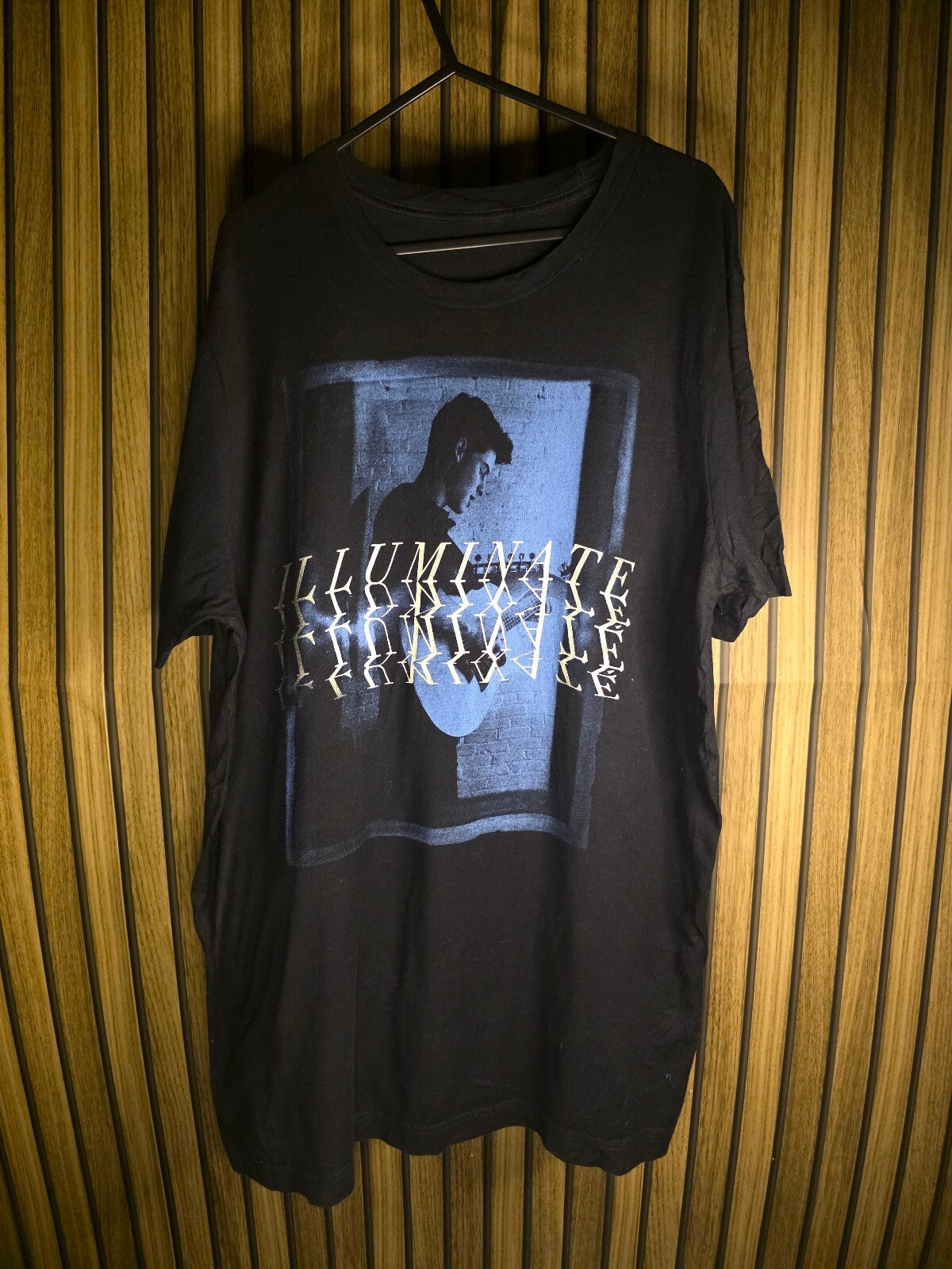Illuminate Black Graphic T-Shirt with Guitar Print Size L
