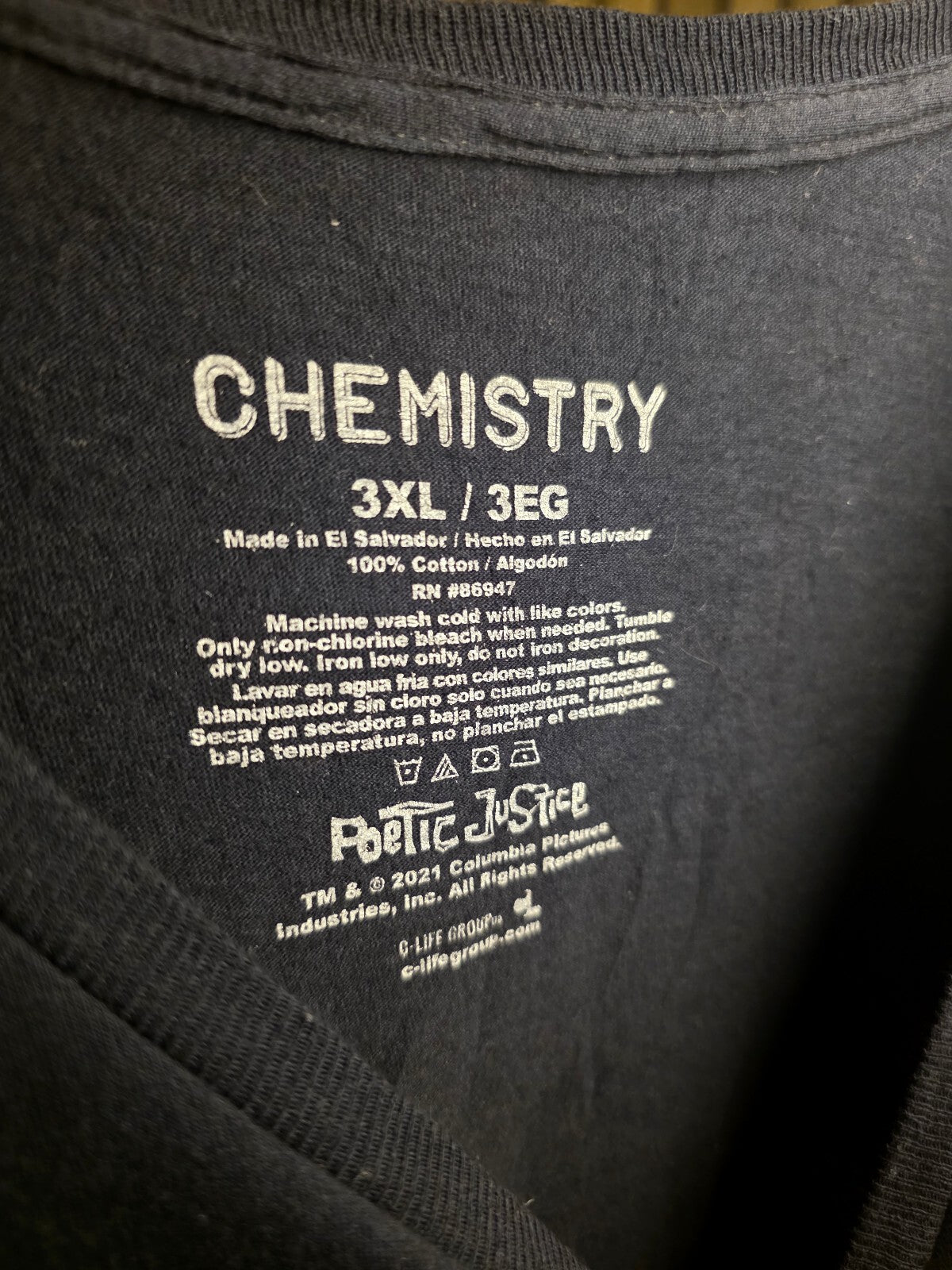 Chemistry Poetic Justice Tupac Graphic Black T-Shirt 3XL