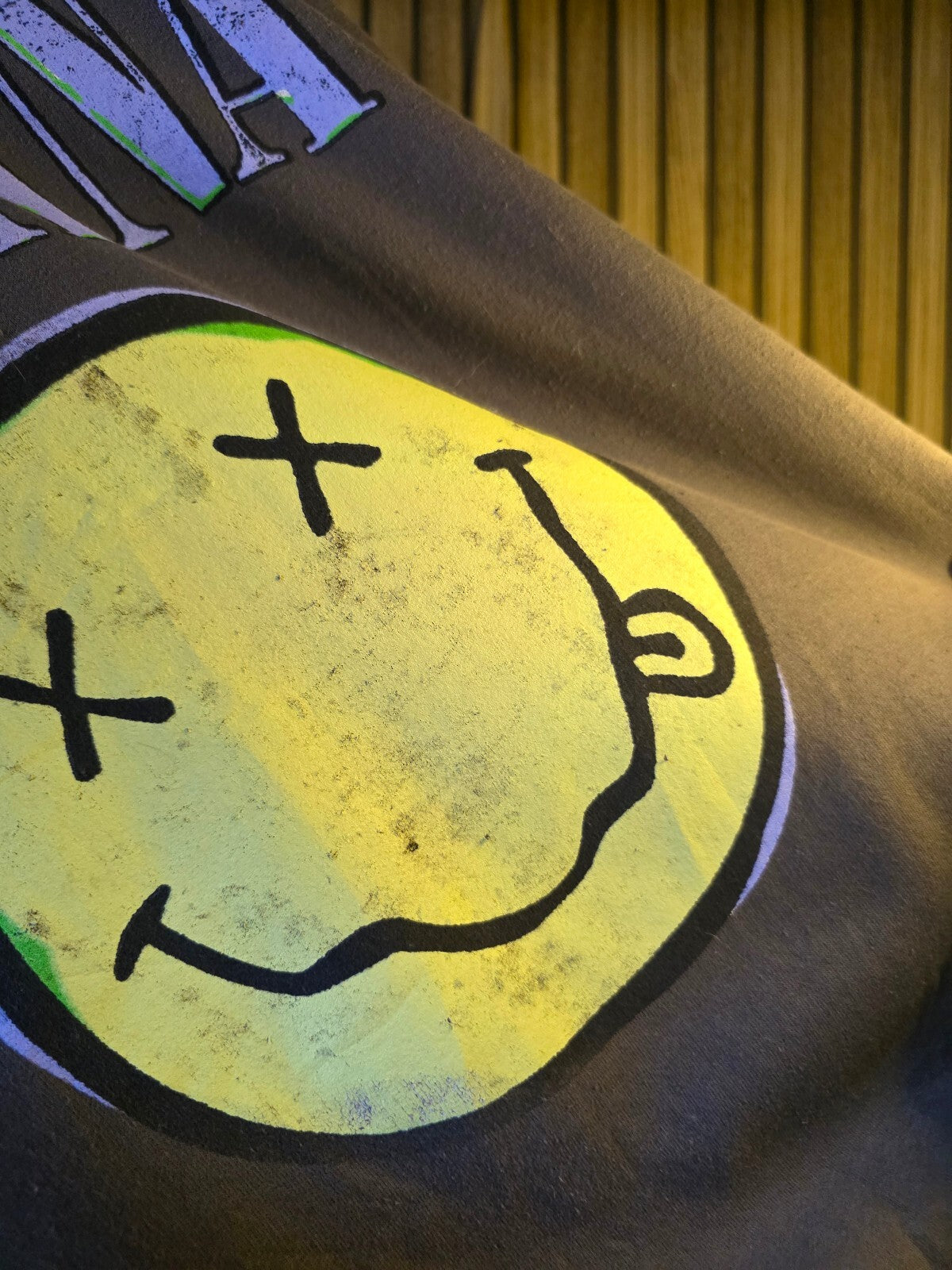 Hanes Nirvana Smiley Face Sweatshirt Faded Black Medium