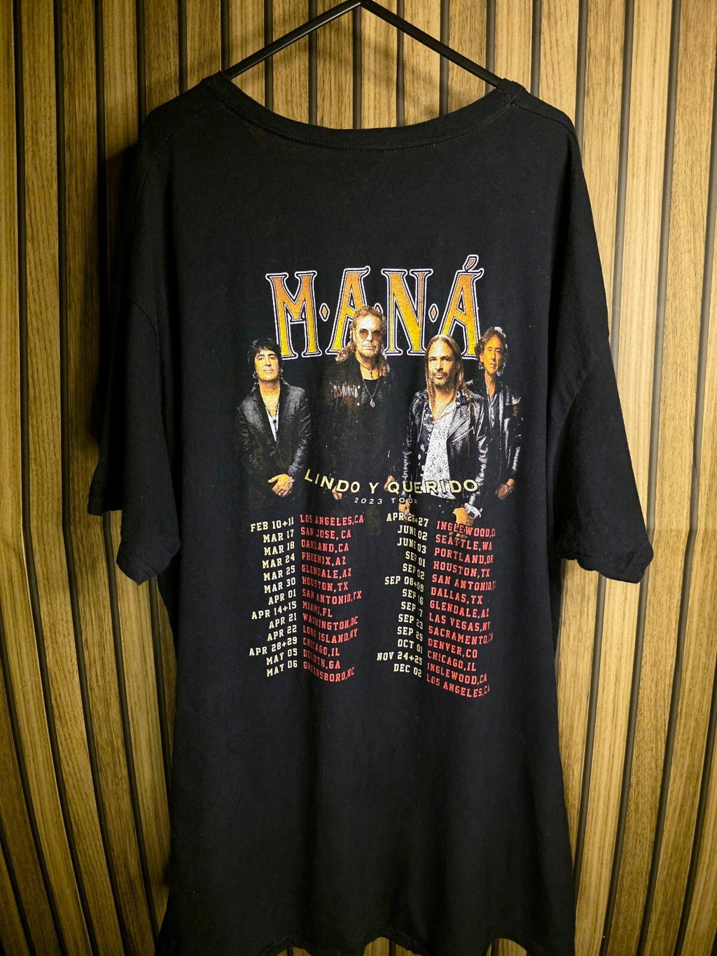 Maná Lindo y Querido 2023 Tour Black Graphic T-Shirt Size XXL