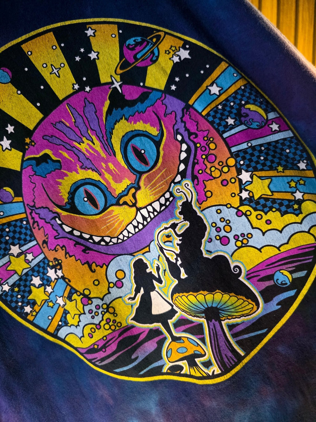 Liquid Blue Tie-Dye Alice In Wonderland Cheshire Cat Graphic Blue Purple Medium