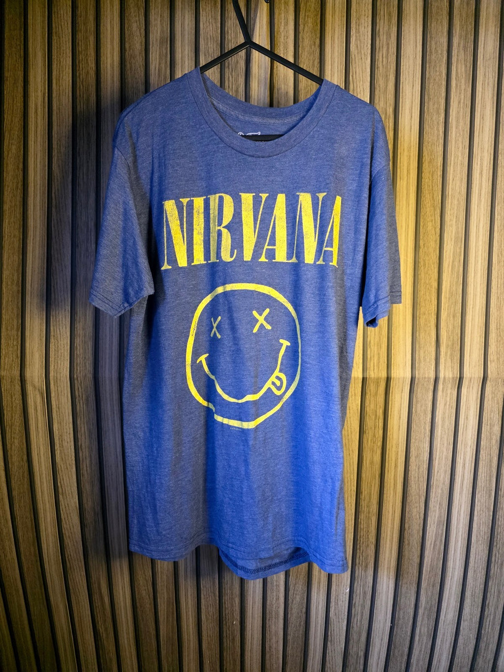 So Very One Nirvana Smiley Face Graphic T-Shirt Blue Medium