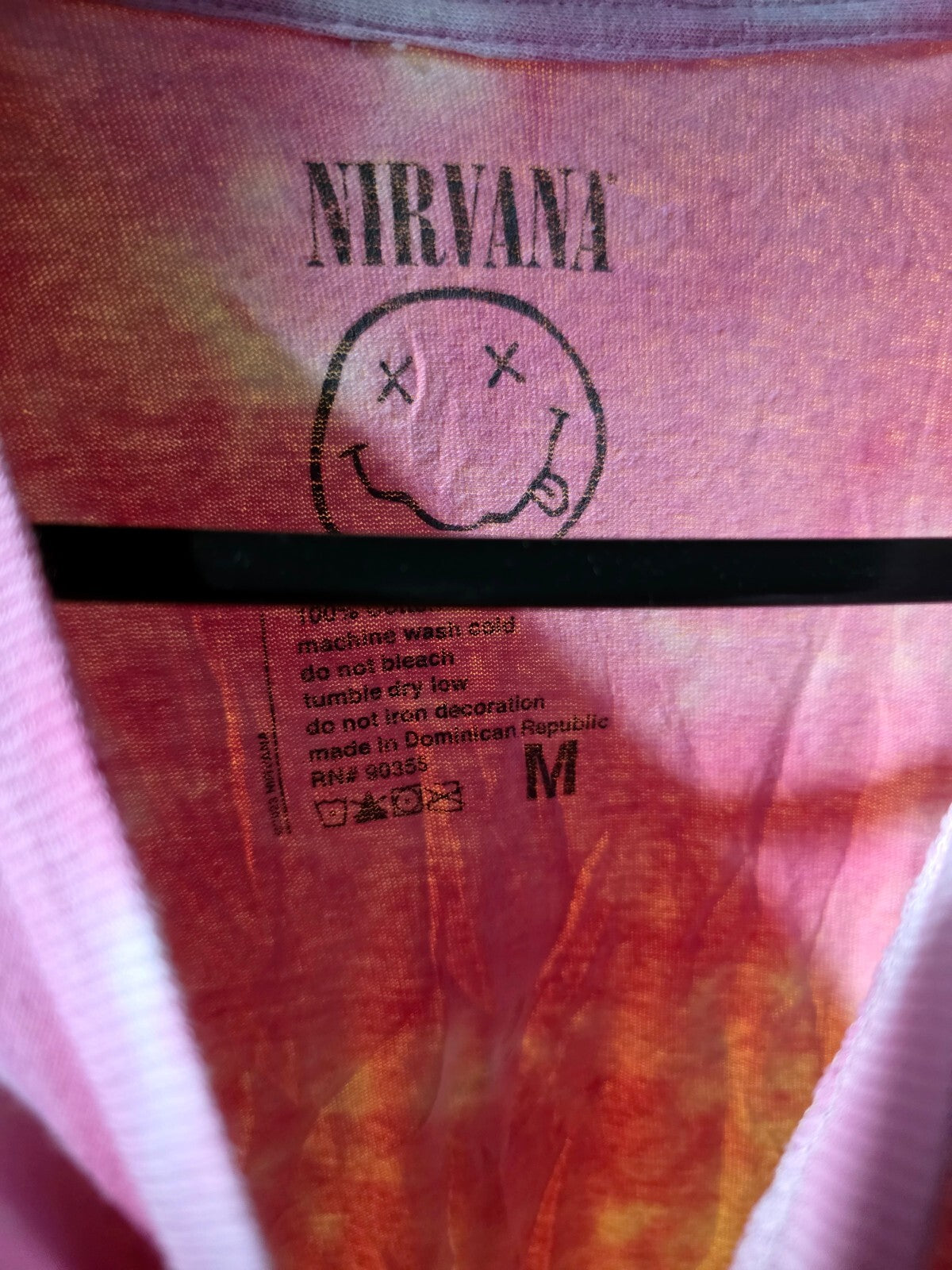 Nirvana Smiley Face Tie-Dye T-Shirt Pink Yellow Medium