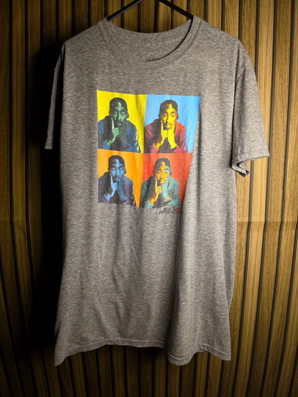 Justice Men's Graphic T-Shirt Tupac Pop Art Grey M