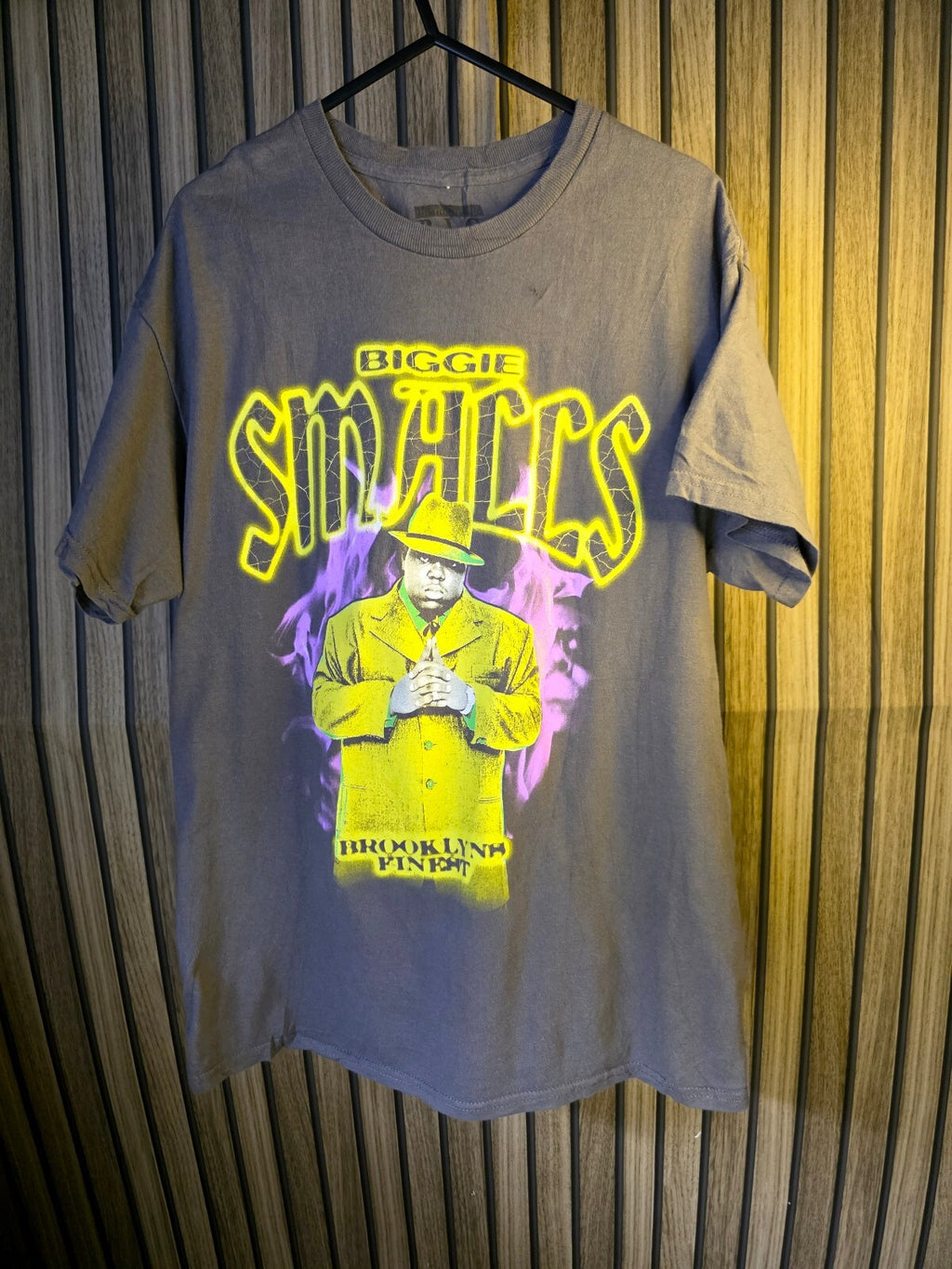 Biggie Smalls Graphic T-Shirt Yellow Purple Print Grey Medium