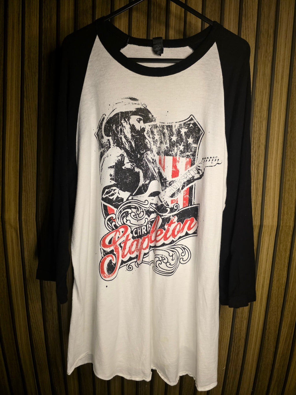 Tultex Chris Stapleton Raglan Long Sleeve T-Shirt Black White Large