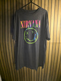 Nirvana Smiley Face Graphic T-Shirt Multicolour Print on Black Size 3XL