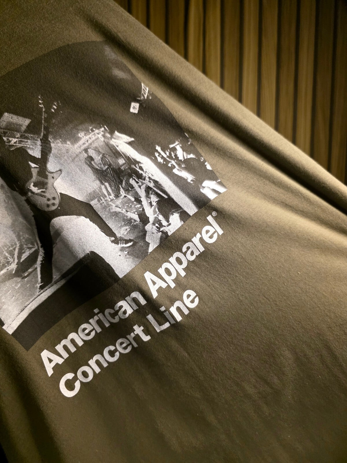 American Apparel Concert Line Graphic T-Shirt Olive Green Medium