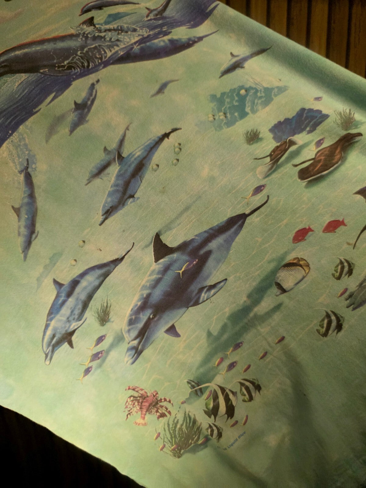 Vintage 1996 Liquid Blue Dolphin Graphic T-Shirt Blue Large