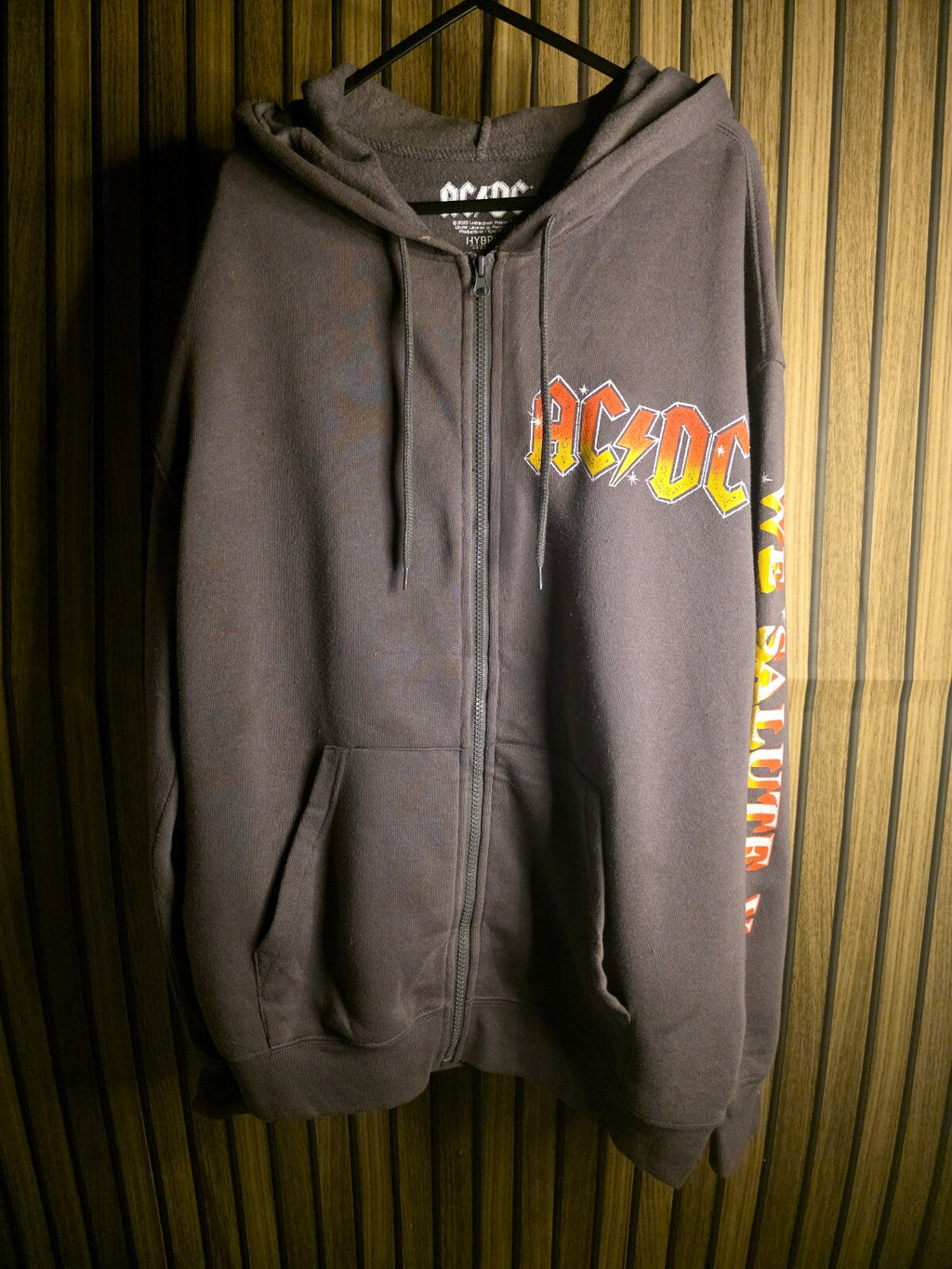 AC/DC Zip-Up Hoodie with Logo and Sleeve Print Black Size Large