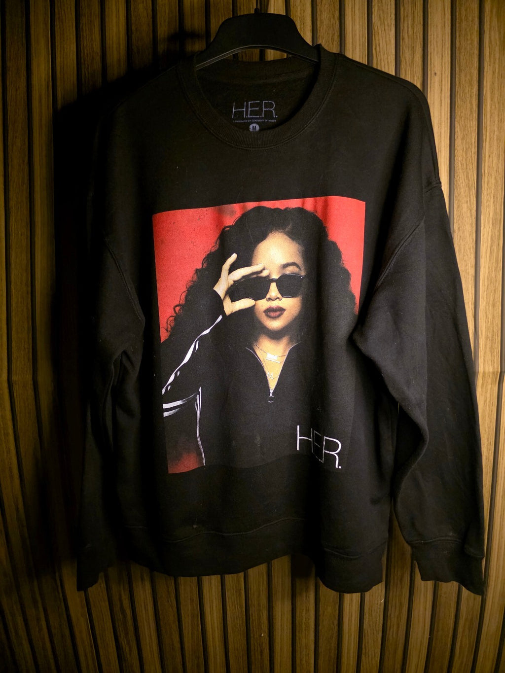 HER Black Sweatshirt with Sunglasses Graphic Print Black Size Regular M