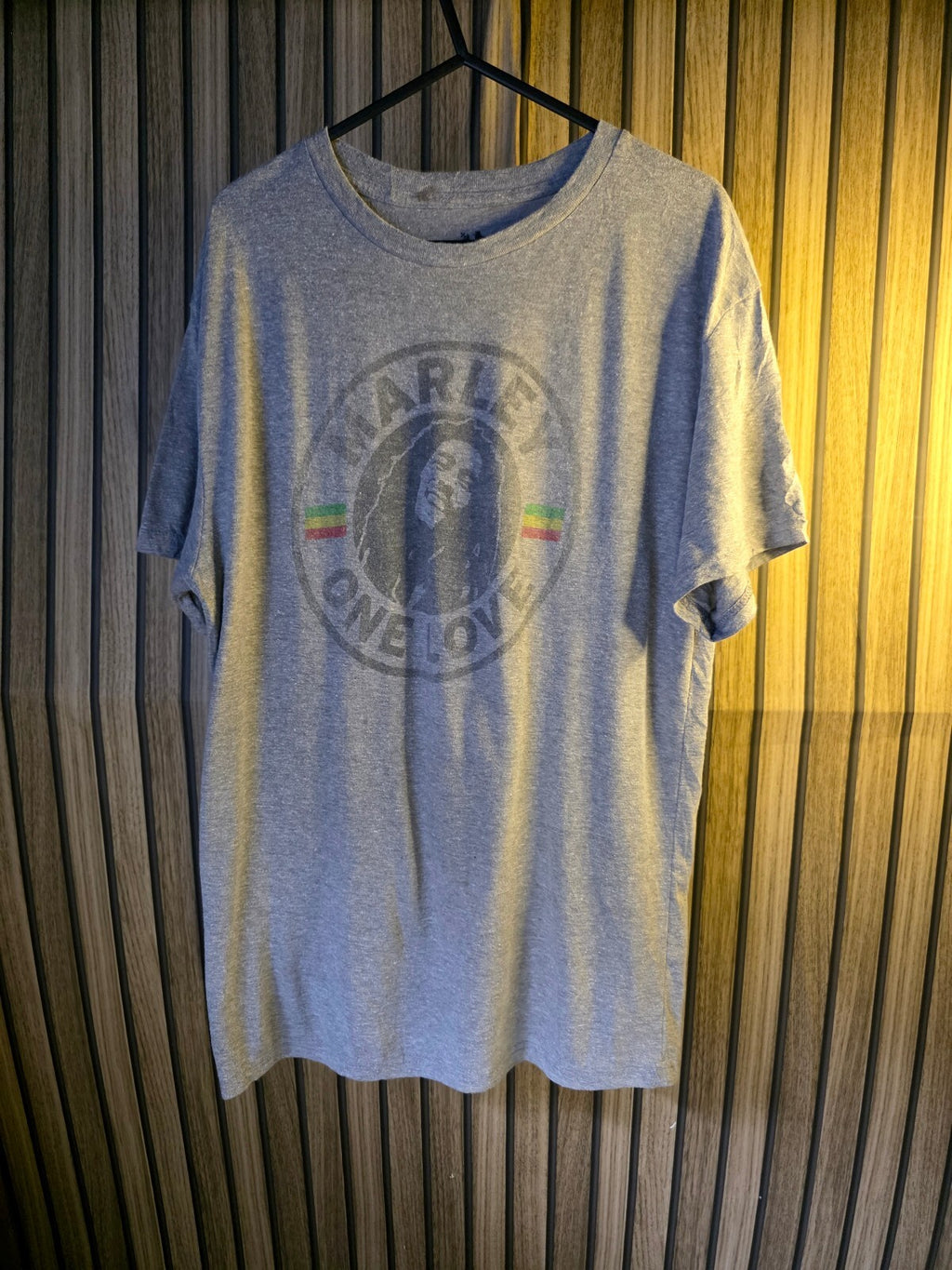 Zion Roots Bob Marley Love One Love Graphic T-Shirt Grey Large