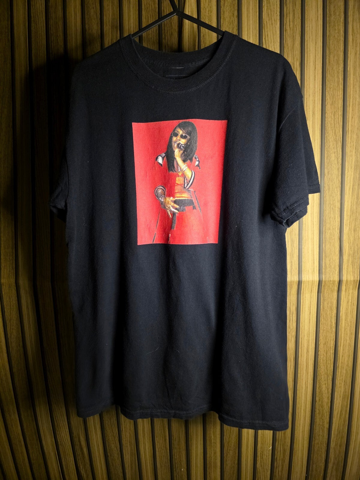 Aaliyah Black Graphic T-shirt with Red and Yellow Print Size L