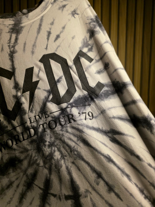 AC/DC Tie-Dye World Tour '79 Graphic T-Shirt Black White Medium
