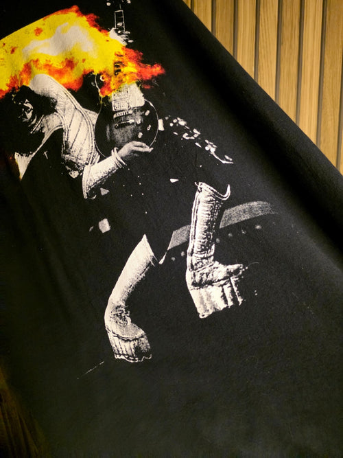 Ace Freshley KISS Heavy Cotton Graphic T-Shirt Fire Guitar Black XL