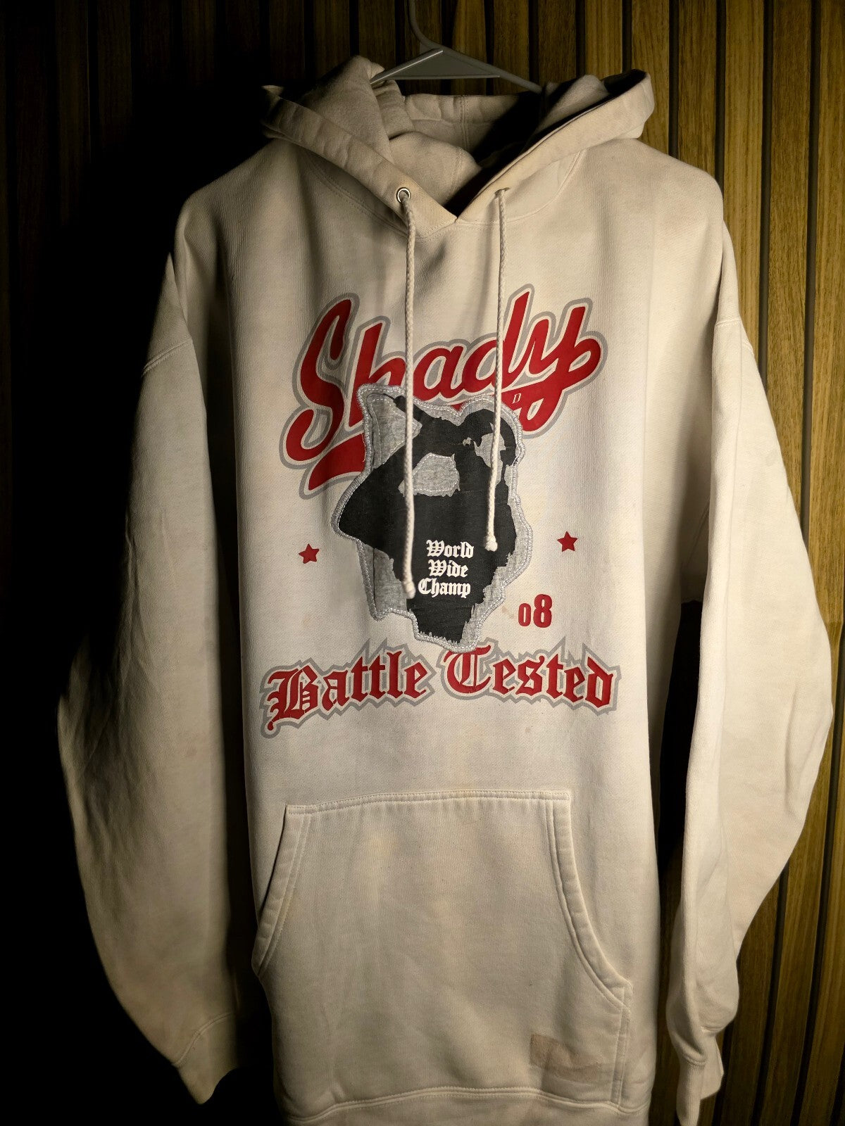 RARE Y2K Eminem Shady Battle Tested 8 Mile Hoodie Graphic Print Cream XL