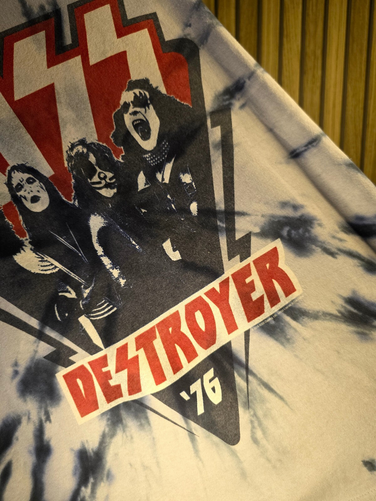 KISS Destroyer '76 Tie-Dye Graphic T-Shirt Blue White Medium