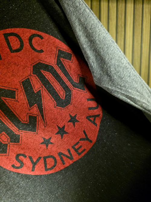 AC/DC Long Sleeve Raglan T-shirt Sydney AU Black Grey Large