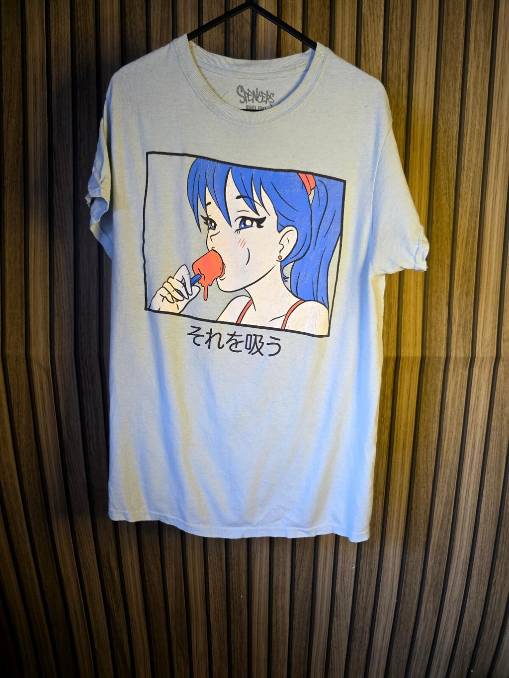 Spencers Anime Graphic T-Shirt Blue White Small